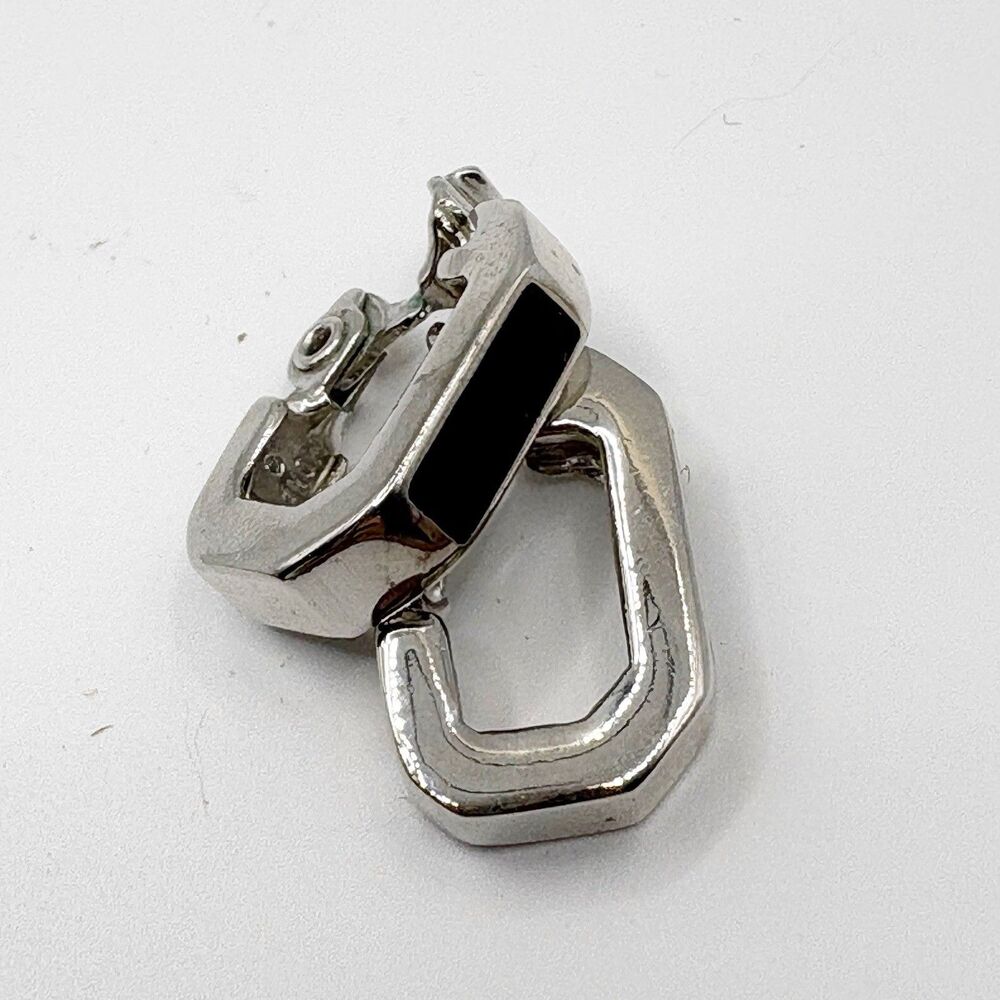Vintage Monet Black Enamel Polished Silver Tone Hoop Earrings Signed